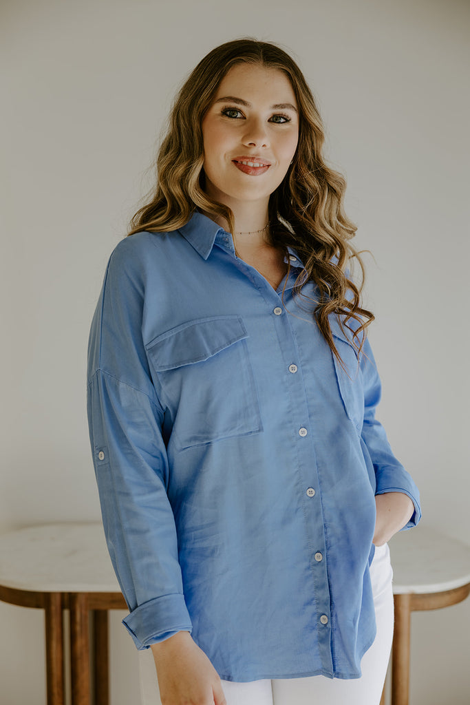 Classic Linen Button Up - Blue
