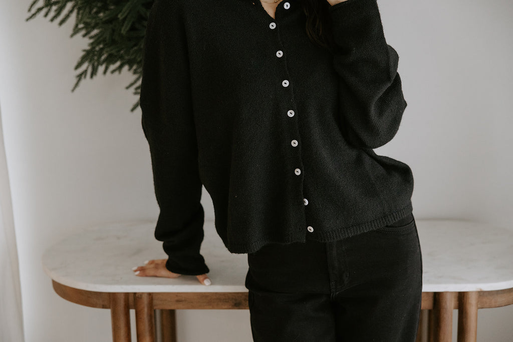 Lightweight Button Up Cardigan - Black