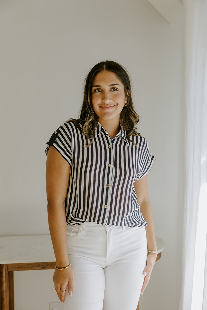 Lightweight Short Sleeve Stripe Shirt - Navy