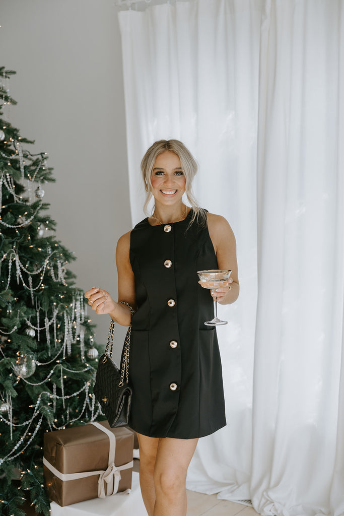 Button Up Mini Dress - Black