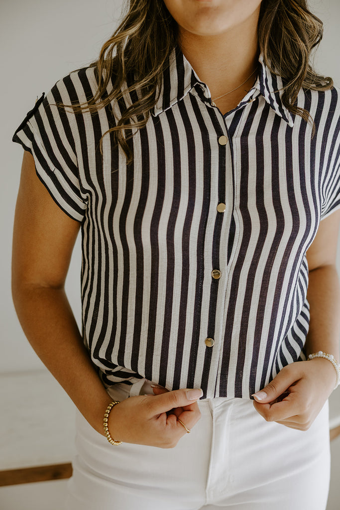 Lightweight Short Sleeve Stripe Shirt - Navy