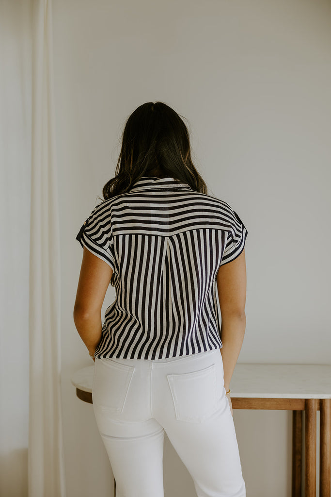 Lightweight Short Sleeve Stripe Shirt - Navy