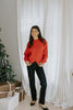 Exposed Seam Sweater with Front Seam - Red