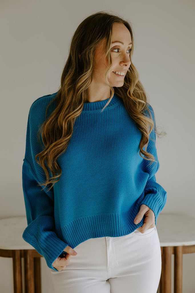 Exposed Seam Sweater - Ocean Blue