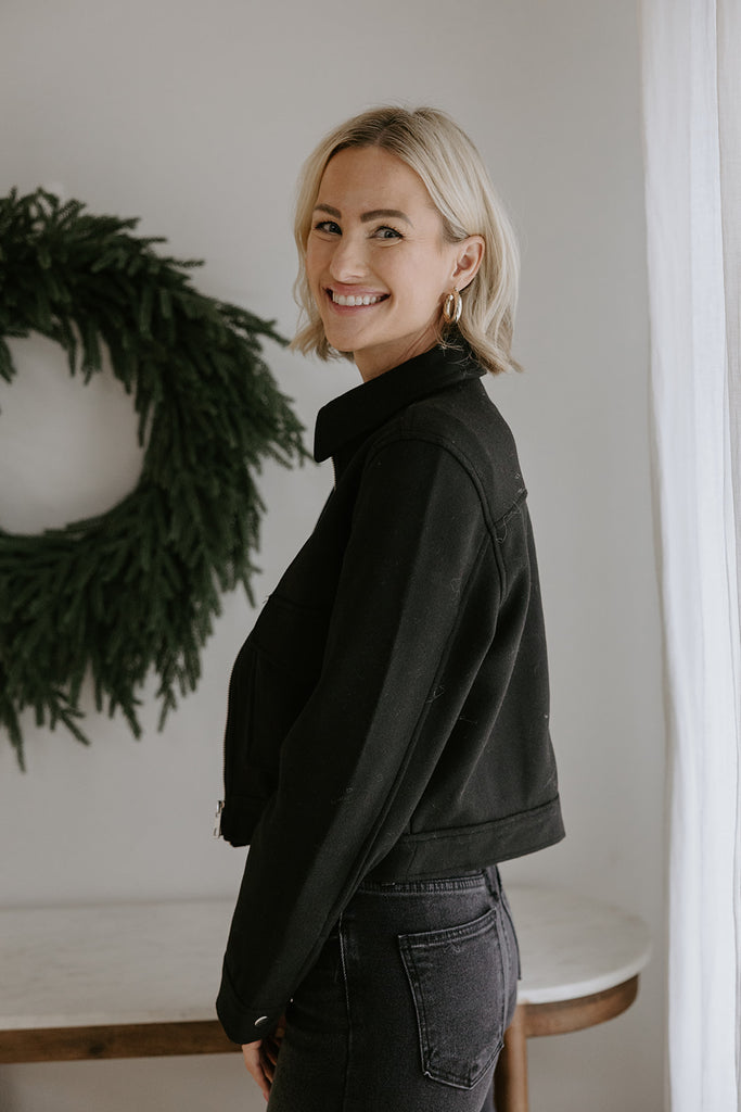 Double Pocket Felt Jacket - Black