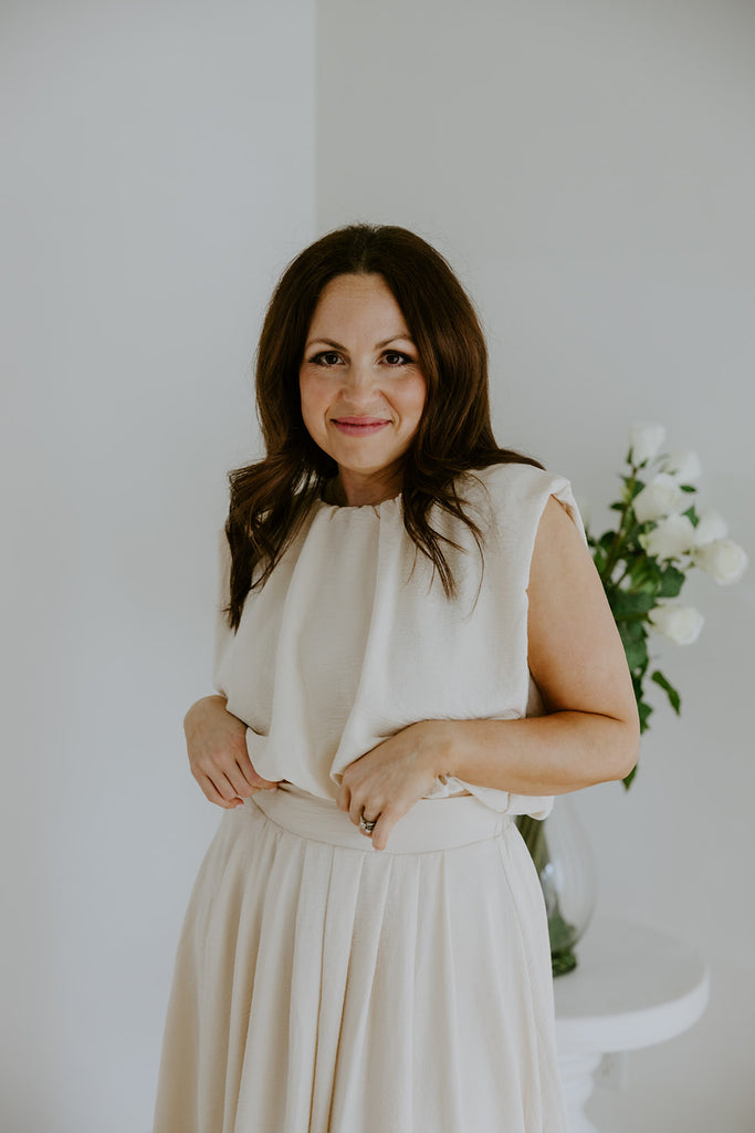 Bubble Top & Flowy Midi Skirt Set - Natural