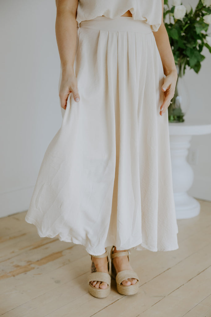 Bubble Top & Flowy Midi Skirt Set - Natural