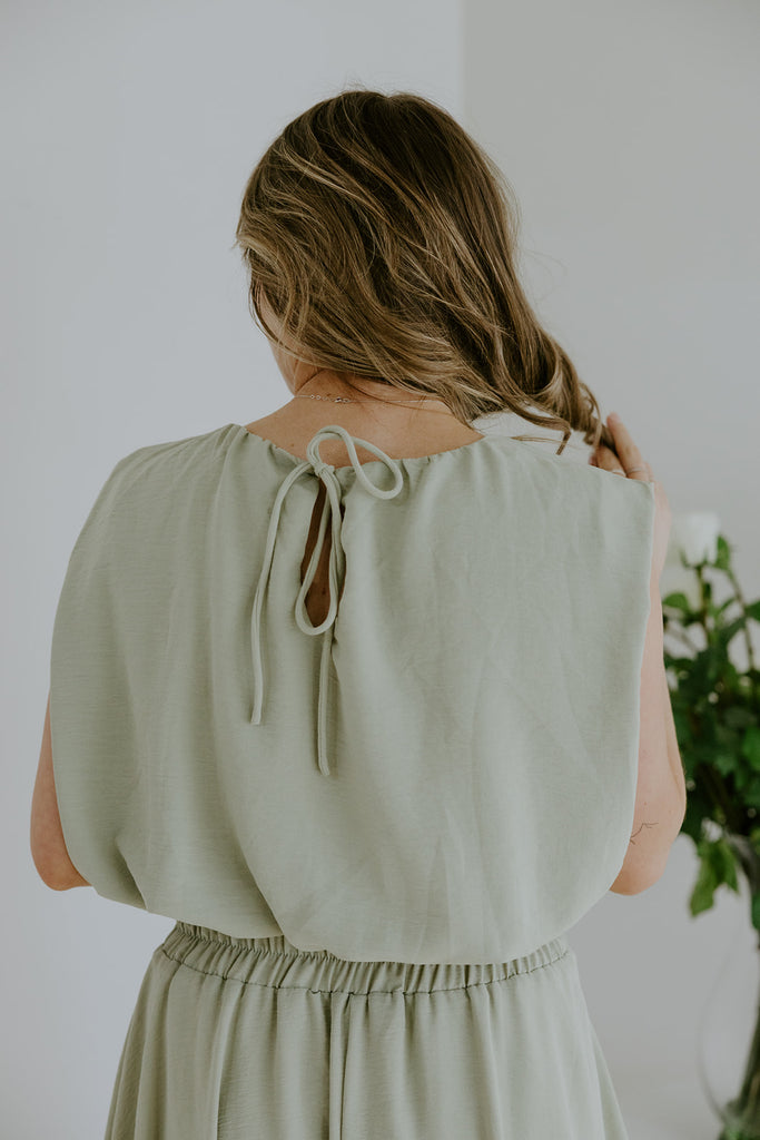 Bubble Top & Flowy Midi Skirt Set - Olive