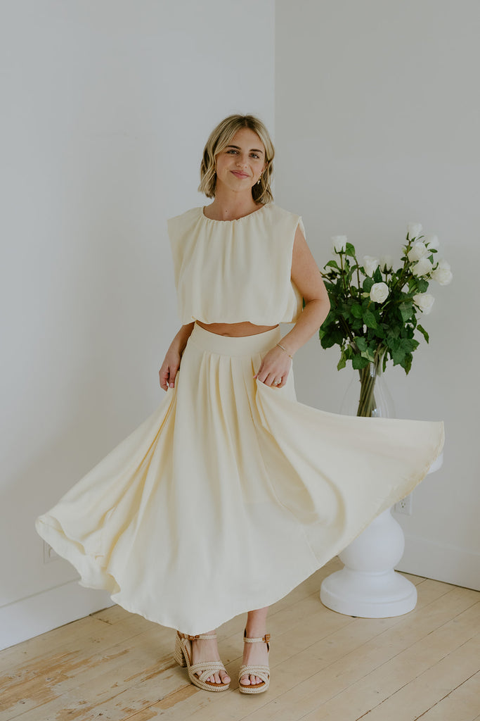 Bubble Top & Midi Skirt Set - Yellow