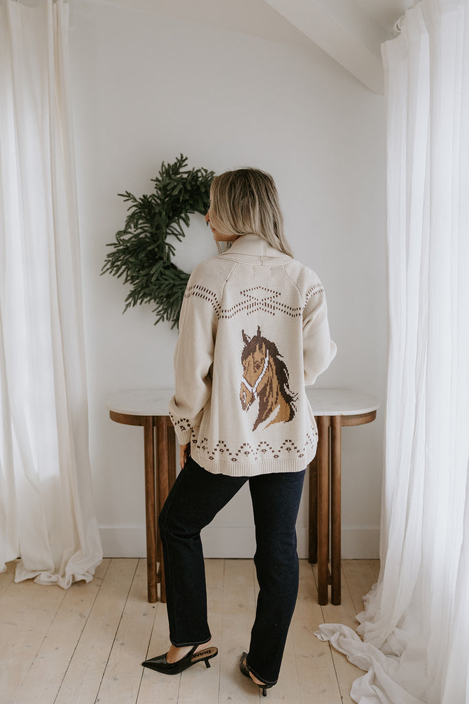 Open Sweater With Horse - Oat