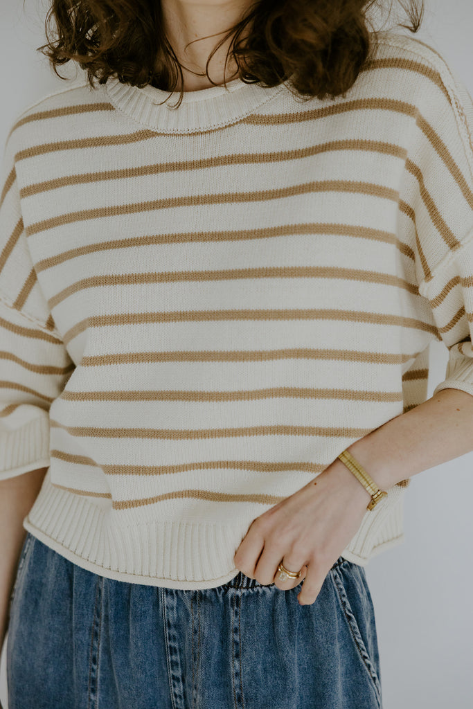 Khaki Boxy Striped Knit Sweater