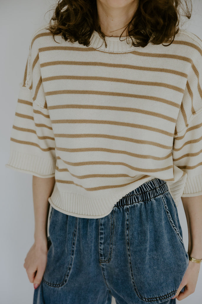 Khaki Boxy Striped Knit Sweater