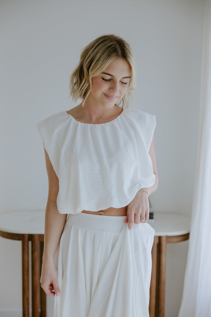 Bubble Top & Skirt Set - White
