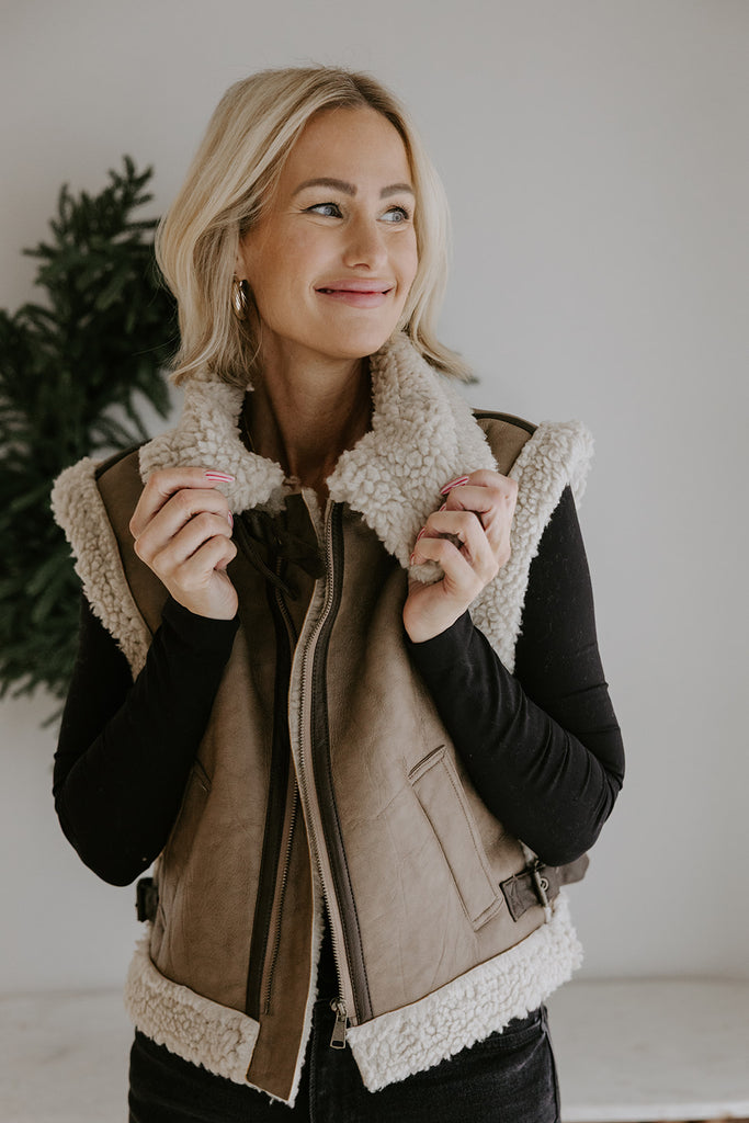 Shearling Faux Leather Vest - Truffle