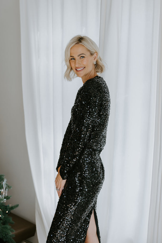 Sequin Top & Skirt Set - Black