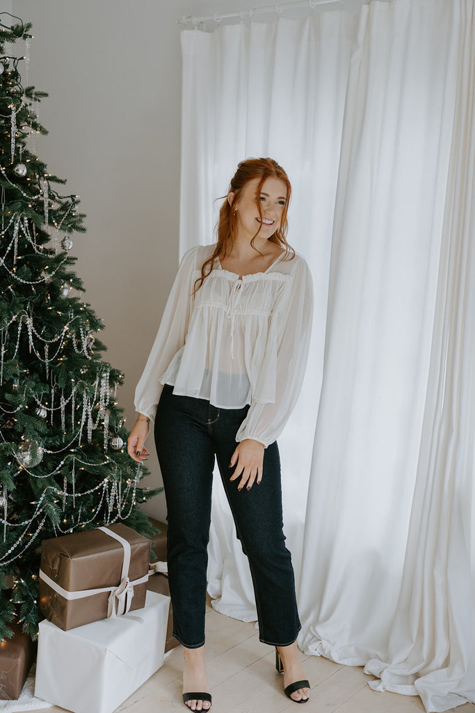 Sheer Long Sleeve Blouse - Cream