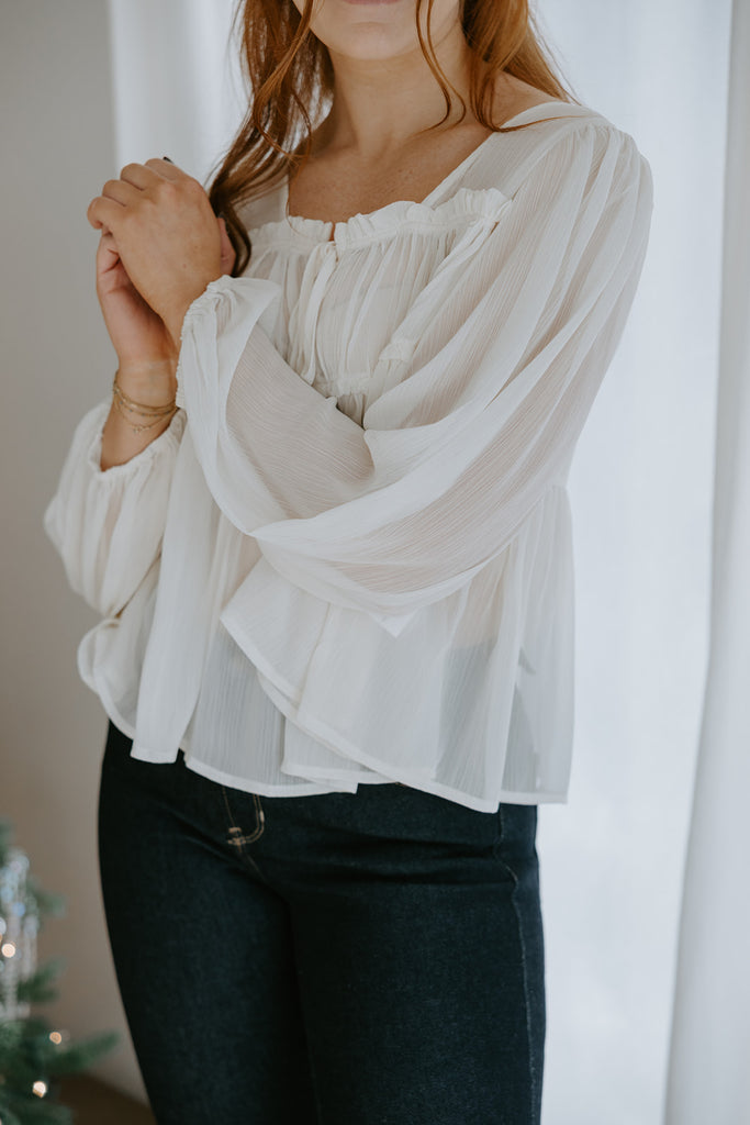 Sheer Long Sleeve Blouse - Cream
