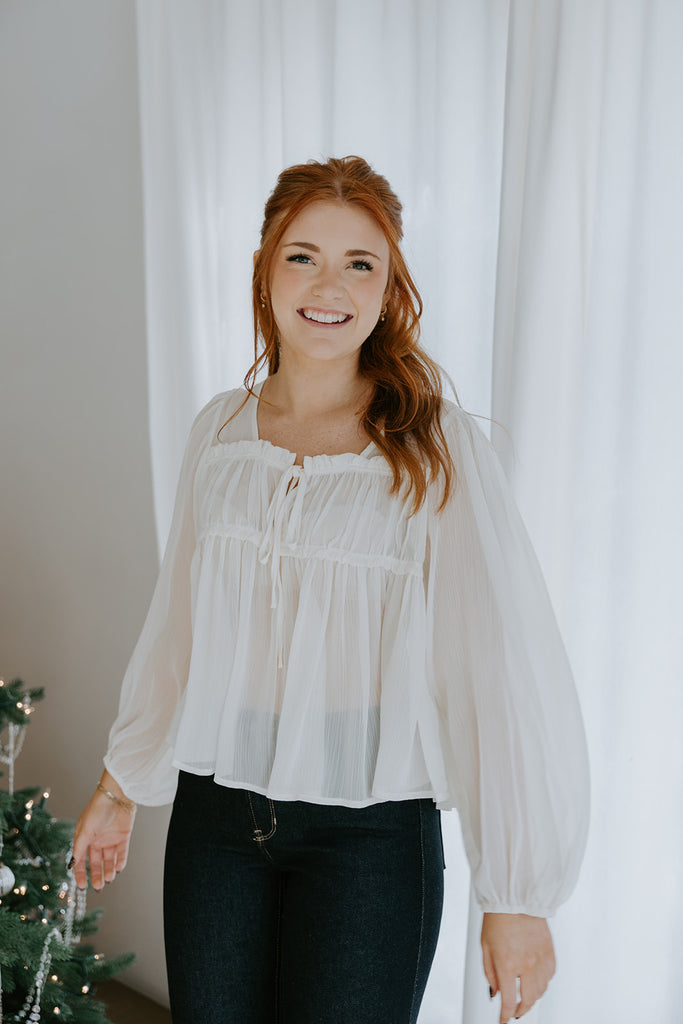 Sheer Long Sleeve Blouse - Cream