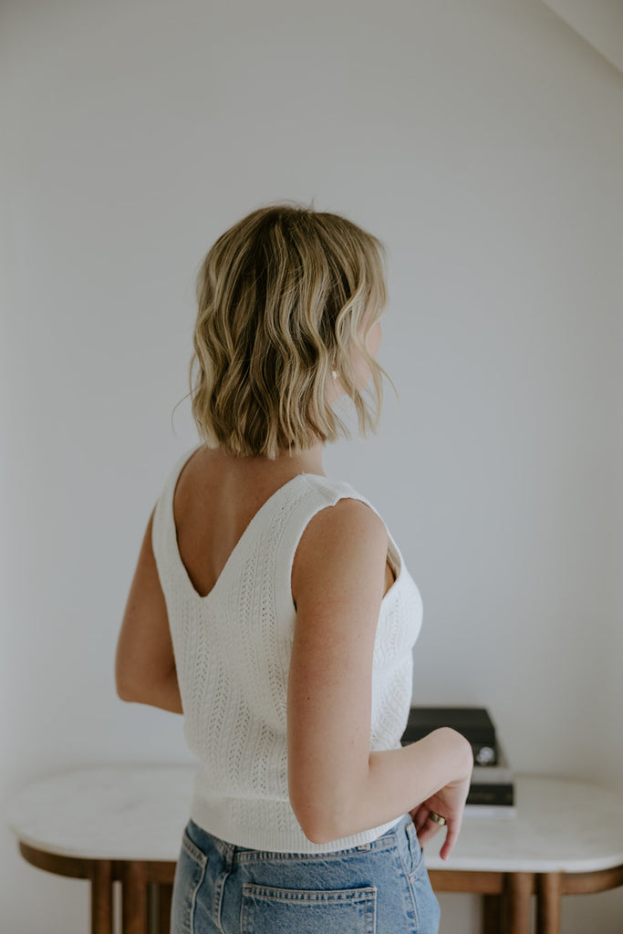 Knit Front Button Vest - Off White