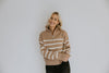 Striped 3/4 Sleeve Sweater - Taupe/Cream