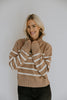 Striped 3/4 Sleeve Sweater - Taupe/Cream