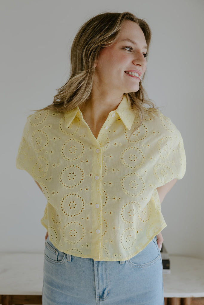 Yellow Eyelet Button Up