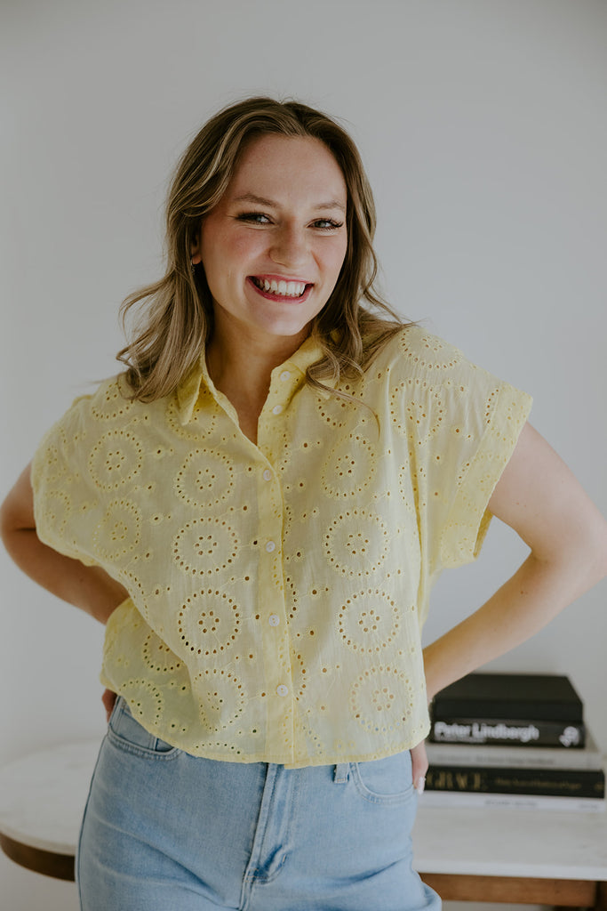 Yellow Eyelet Button Up
