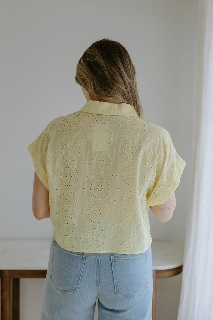 Yellow Eyelet Button Up