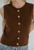 Rolled Hem Sleeveless Vest - Brown