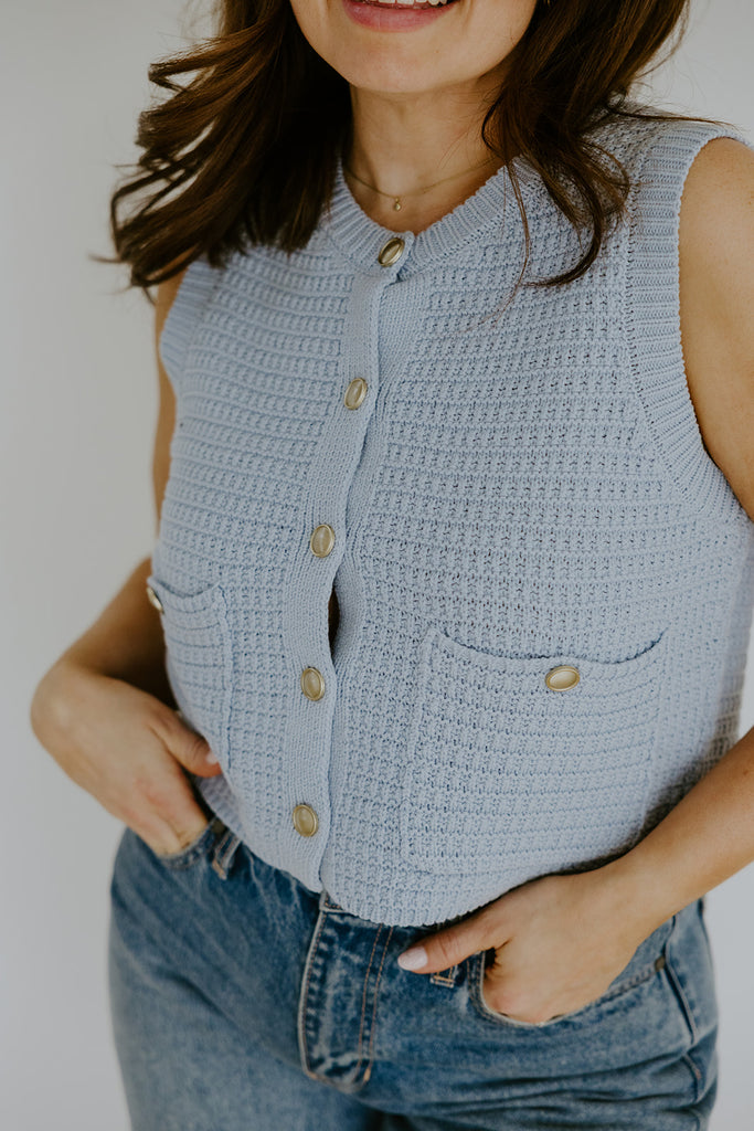 Sleeveless Knit Vest - Blue