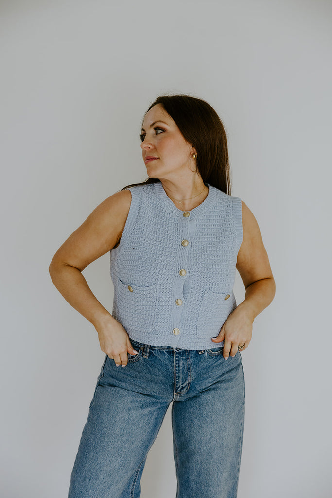 Sleeveless Knit Vest - Blue