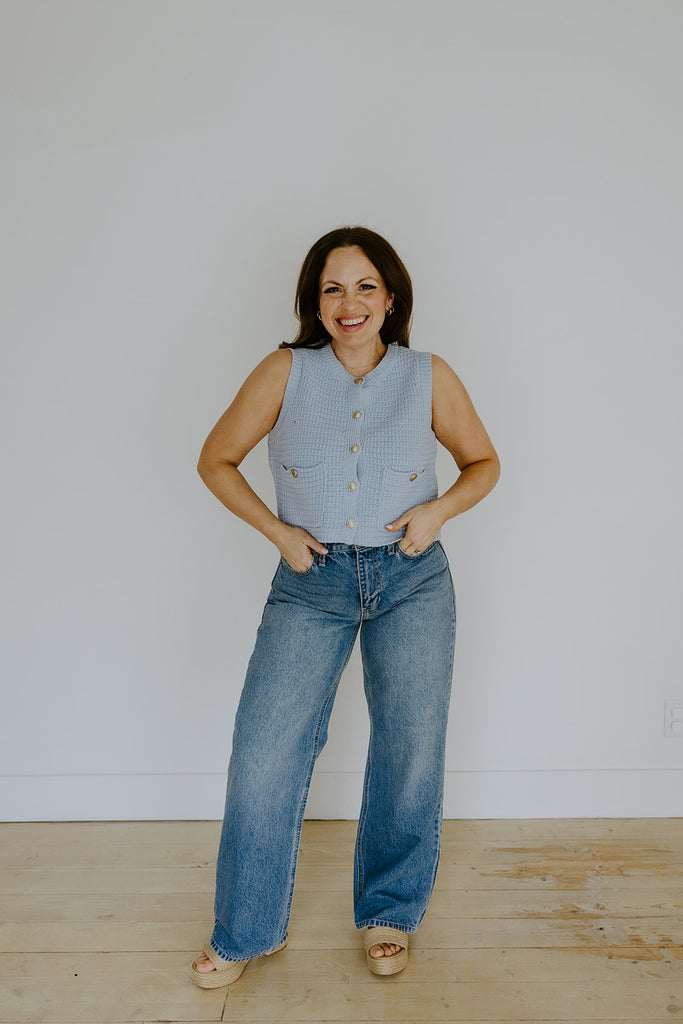 Sleeveless Knit Vest - Blue