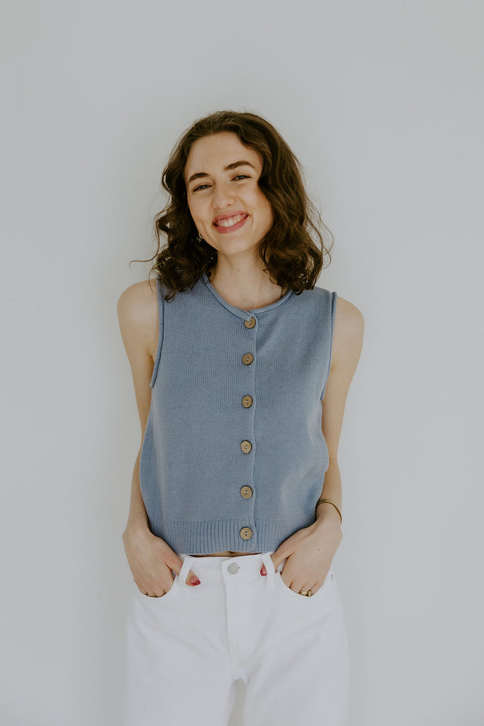 Rolled Hem Sleeveless Vest - Blue