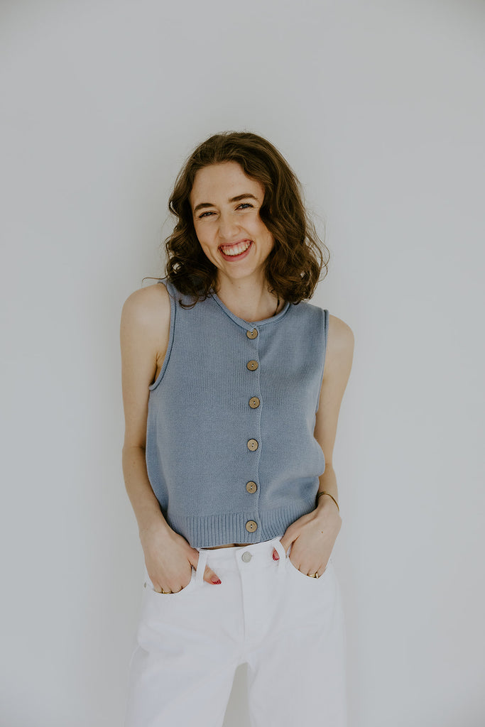 Rolled Hem Sleeveless Vest - Blue