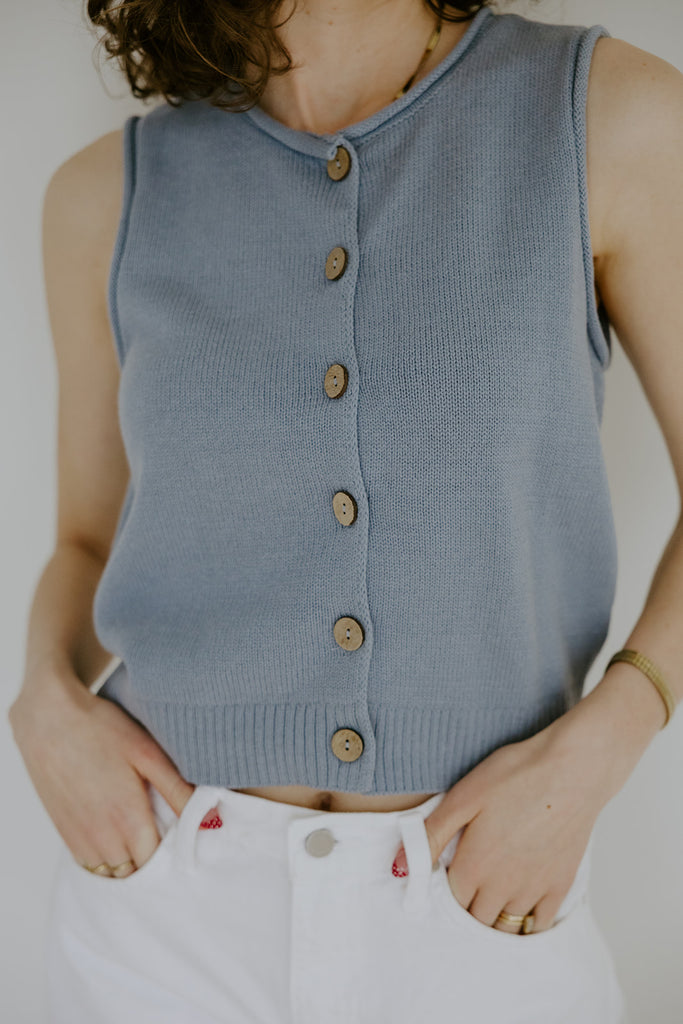 Rolled Hem Sleeveless Vest - Blue