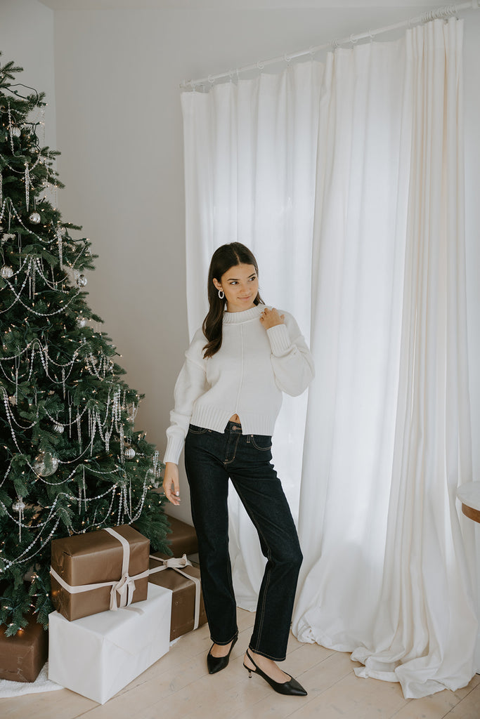 Exposed Seam Sweater with Front Seam - Cream