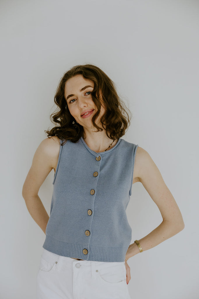 Rolled Hem Sleeveless Vest - Blue