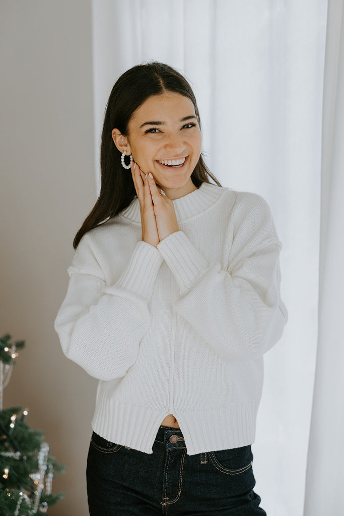 Exposed Seam Sweater with Front Seam - Cream