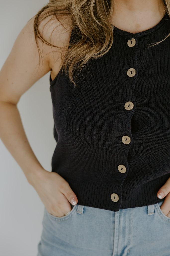 Rolled Hem Sleeveless Vest - Navy