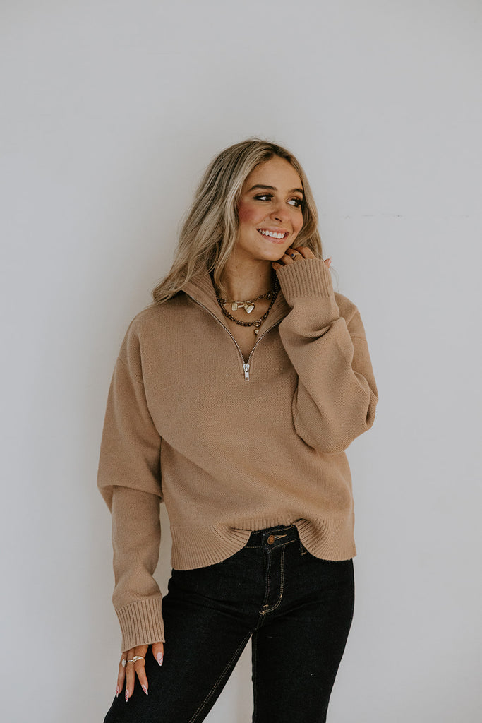 3/4 Zip Sweater - Taupe