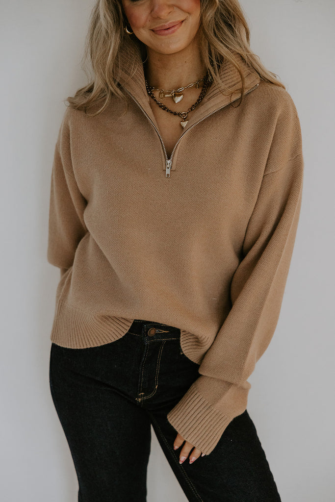 3/4 Zip Sweater - Taupe