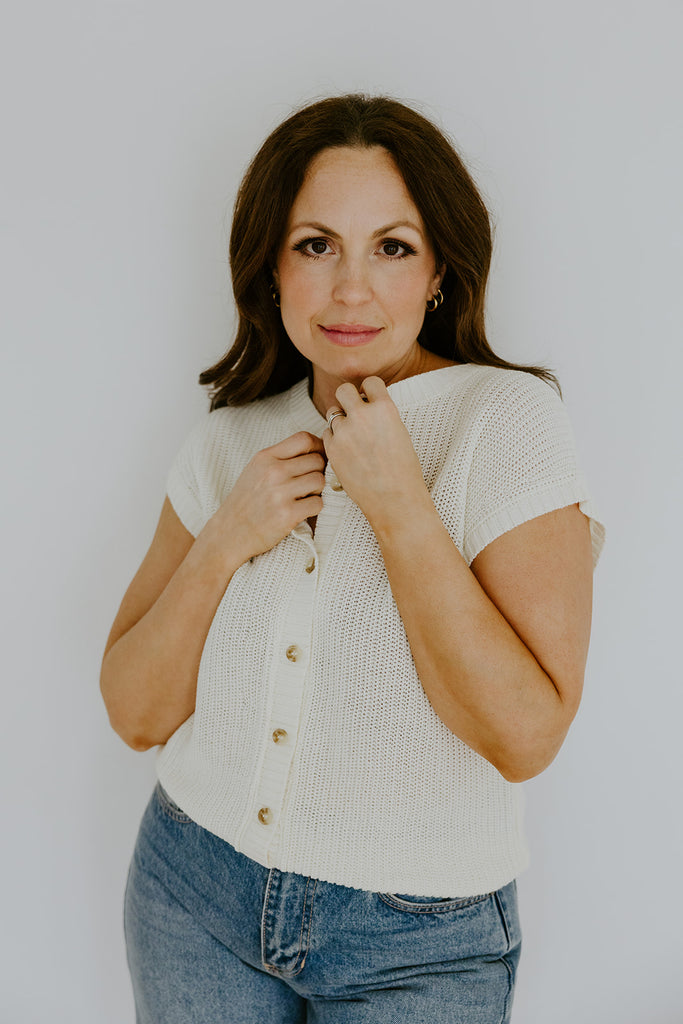 Knit Button Down Vest - Cream