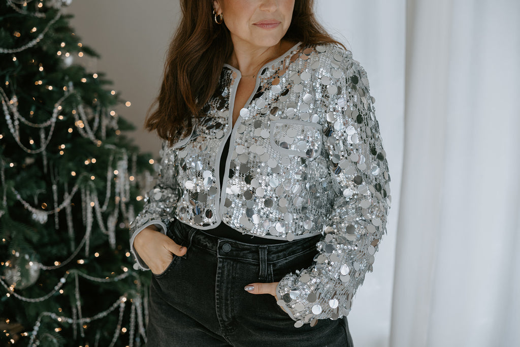 Sequin Crop Jacket - Silver