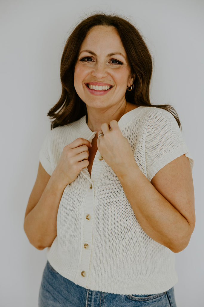 Knit Button Down Vest - Cream