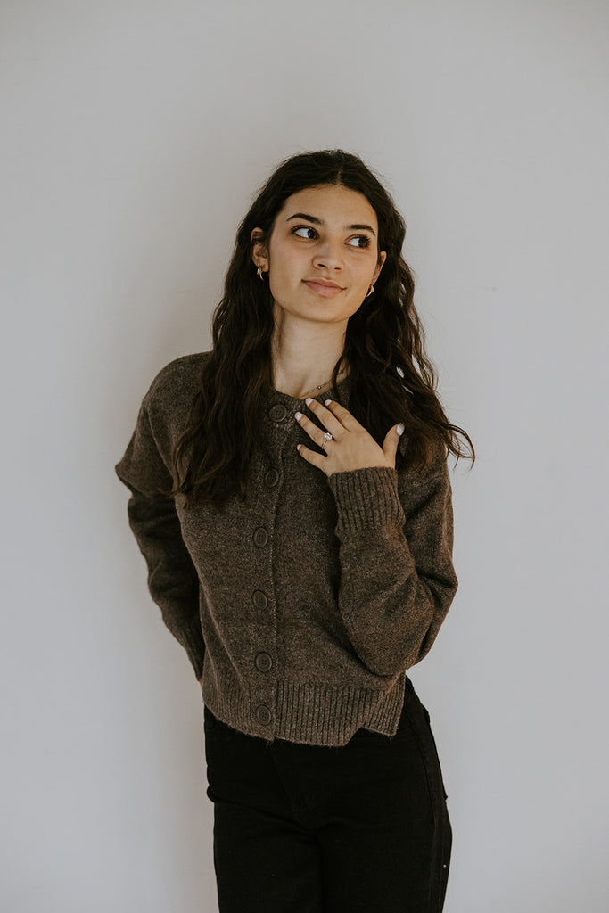 Classic Cardigan with Side Slit - Brown