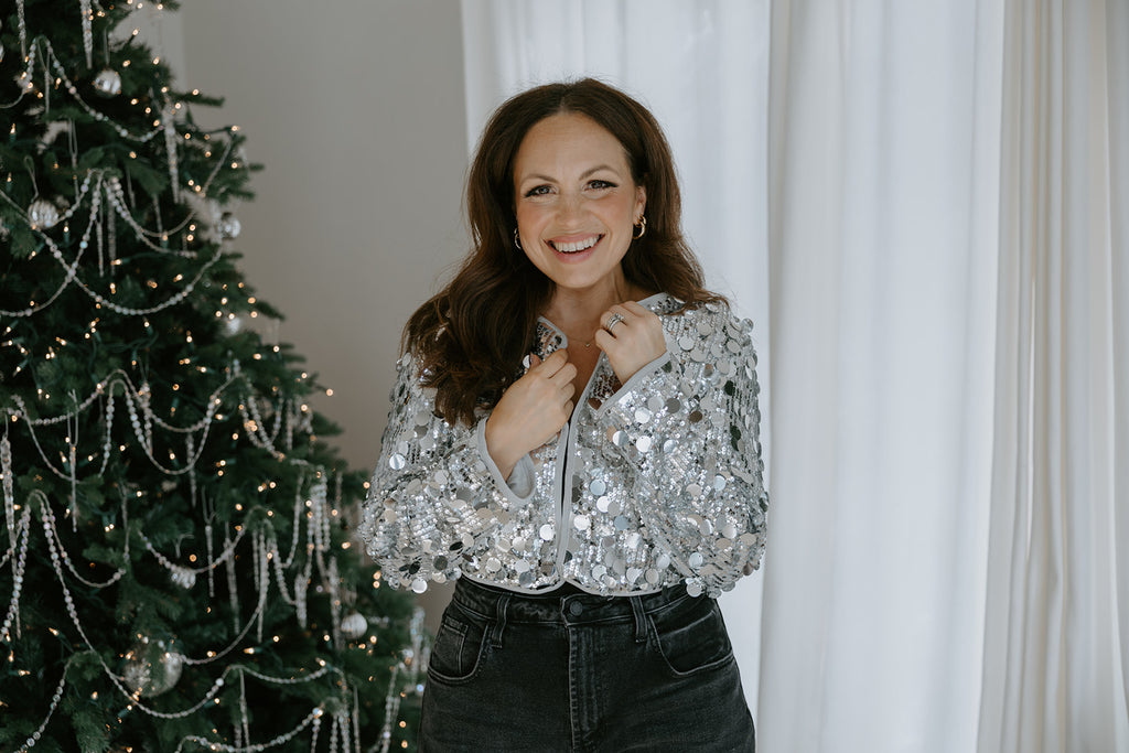 Sequin Crop Jacket - Silver