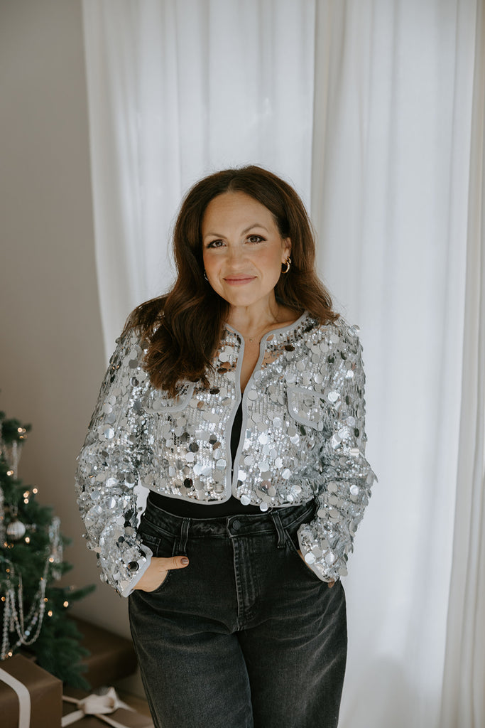 Sequin Crop Jacket - Silver