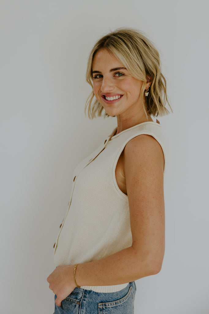 Rolled Hem Sleeveless Vest - Cream