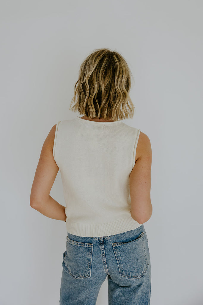 Rolled Hem Sleeveless Vest - Cream