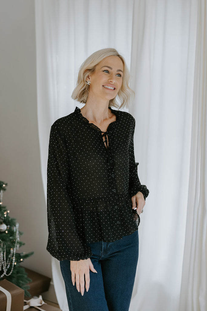 Sparkle Babydoll Top - Black